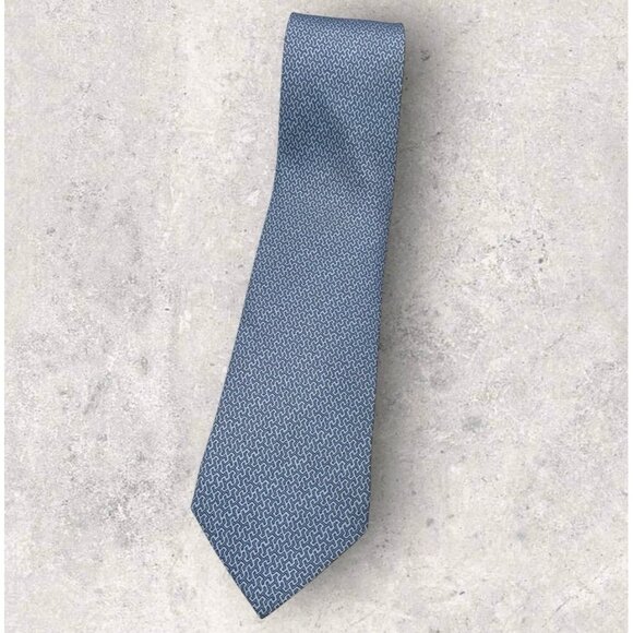 HERMÈS 606039 OA Silk Tie FRANCE XL Blue Monogram H W:3.2" EUC - Picture 1 of 6